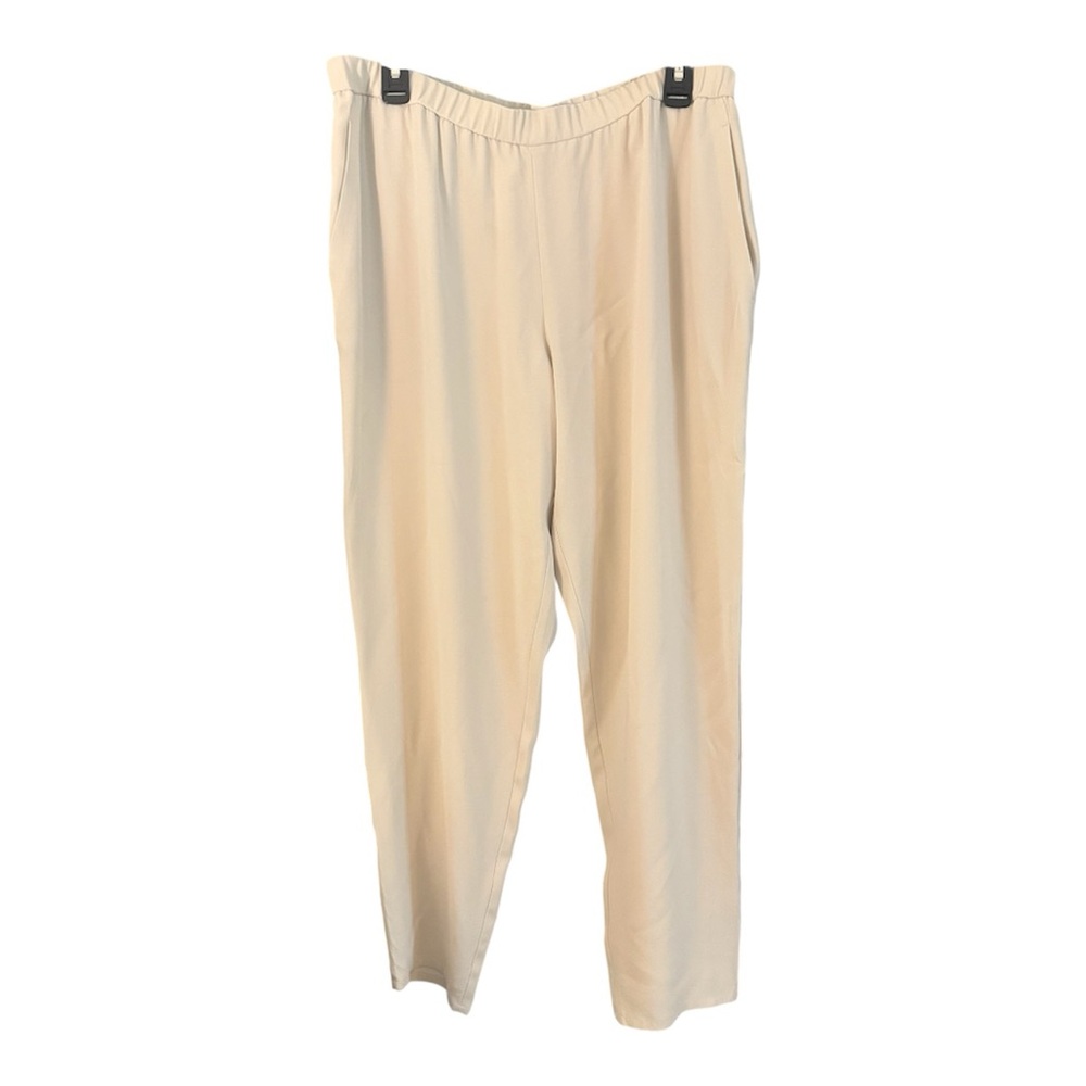 Eileen Fisher Bone Tan Pull On 100% Silk Ankle Pants Large